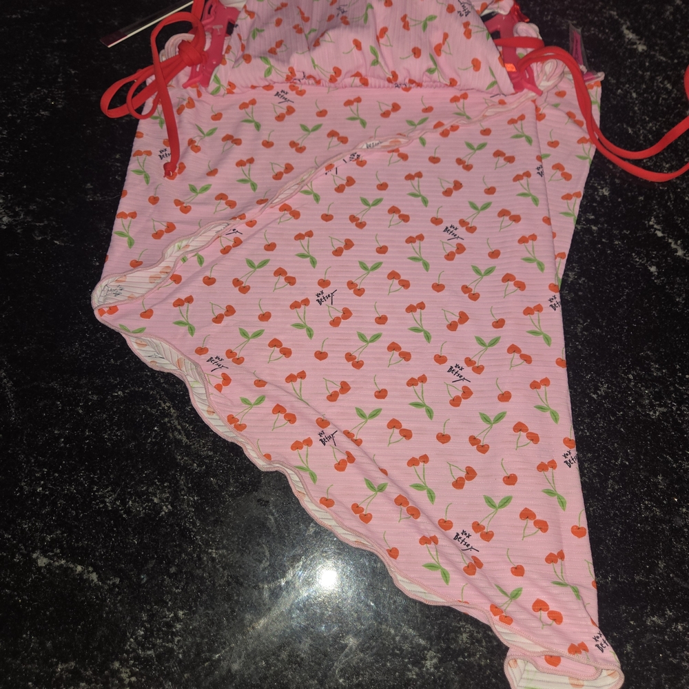 Betsey Johnson Pink Cherry-Print Chemise 3 Piece Set - Picture 4 of 5